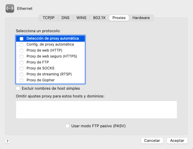 Restablecer proxies en Mac