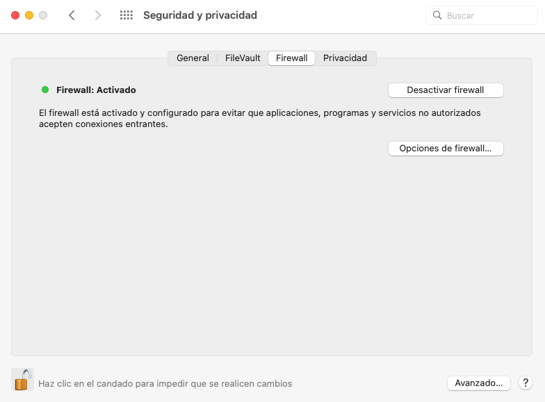 Desactivar firewall en Mac
