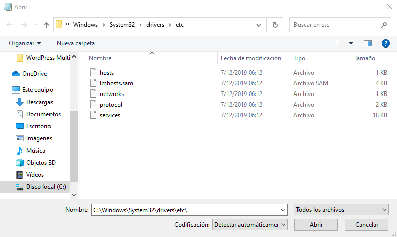 Ubicaci&oacute;n del archivo host en Windows