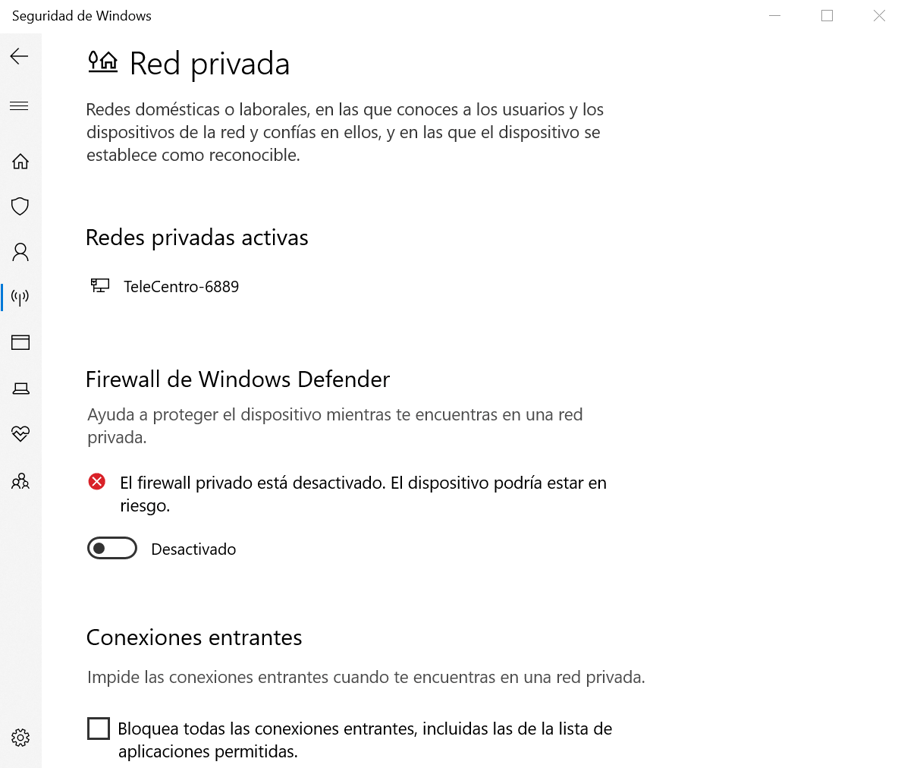 Desactivar firewall de Windows