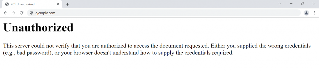 Ejemplo del error 401 Unauthorized