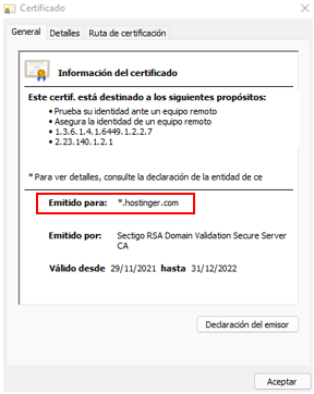 Informaci&oacute;n del certificado SSL