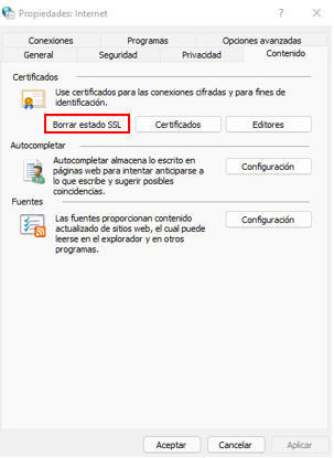 Borrar el estado ssl desde el panel de control