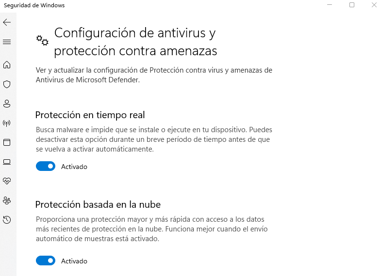 Desactivar la protecci&oacute;n en tiempo real