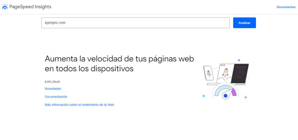 P&aacute;gina de inicio de PageSpeed Insights