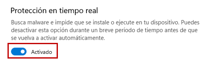 Ventana para desactivar la protecci&oacute;n real