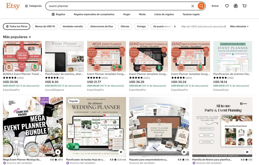 Sitio web de Etsy