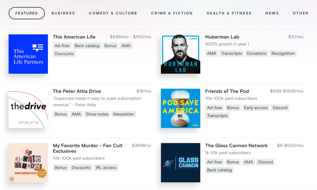 Sitio web de Supercast