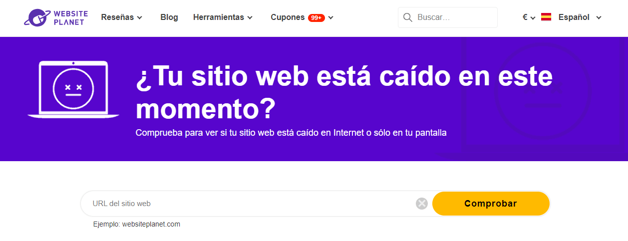 P&aacute;gina para comprobar el sitio en website planet
