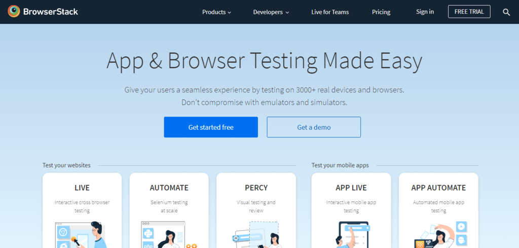 P&aacute;gina de inicio BrowserStack