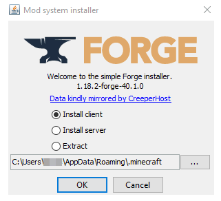 Ventana de instalaci&oacute;n Forge