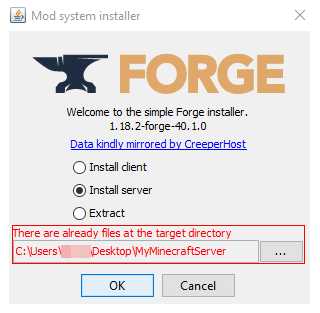 Visualizaci&oacute;n error en el proceso de instalaci&oacute;n en Forge
