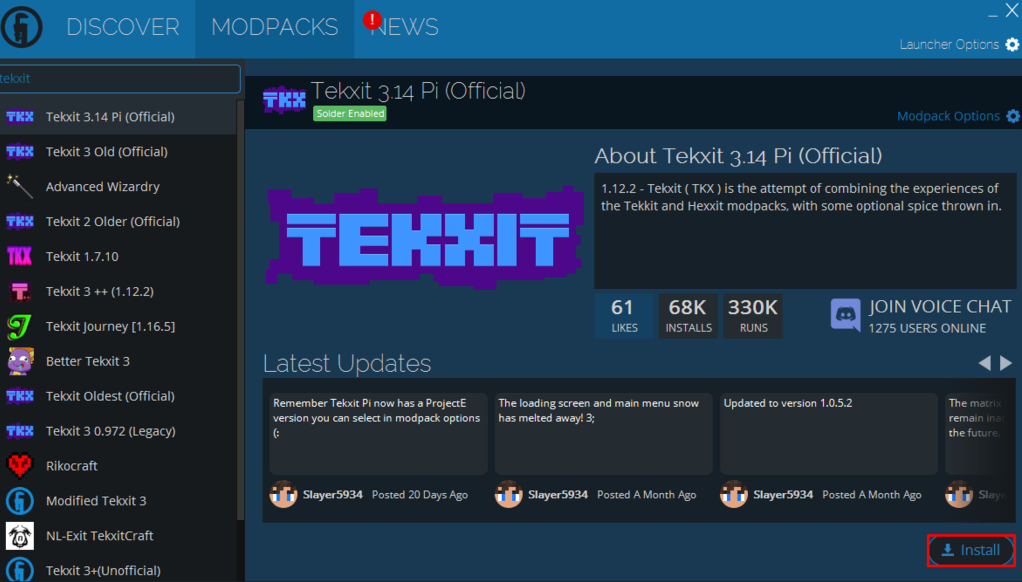 Buscador de modpacks en Technic