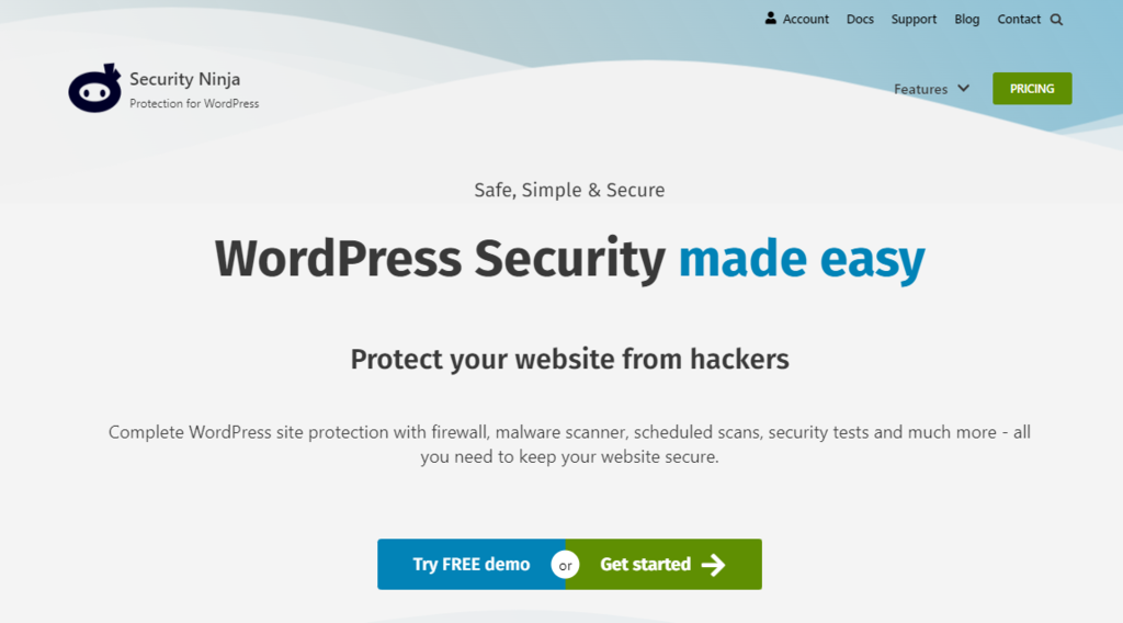 P&aacute;gina de inicio del plugin de seguridad Security Ninja.