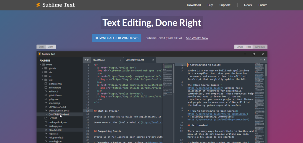 Página de inicio de Sublime Text