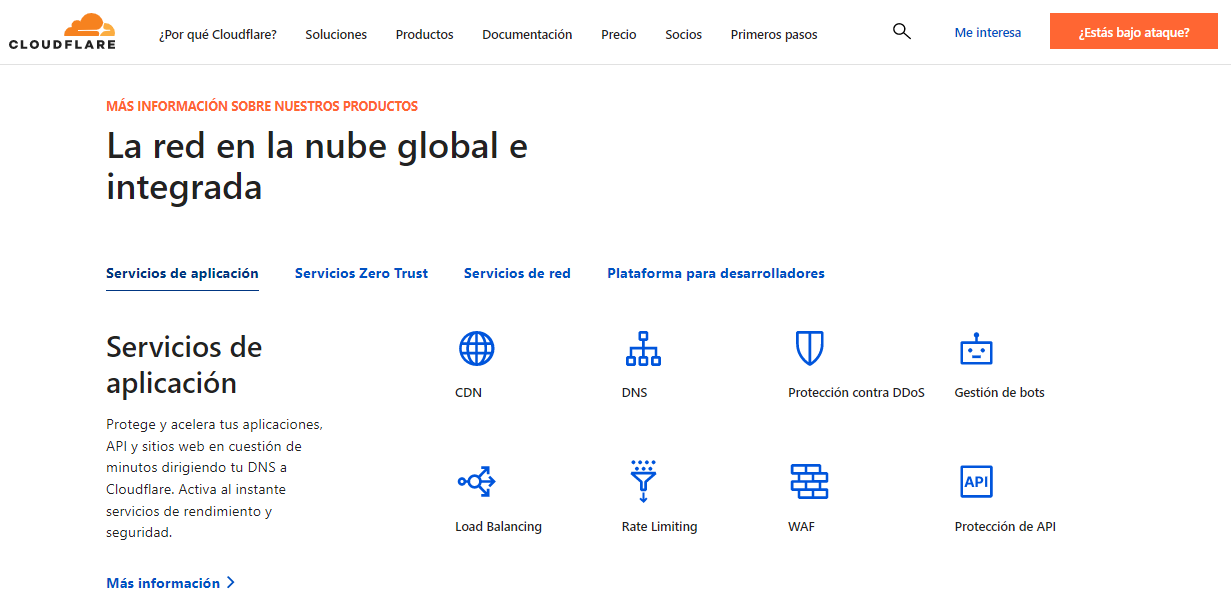 P&aacute;gina de inicio de Cloudflare