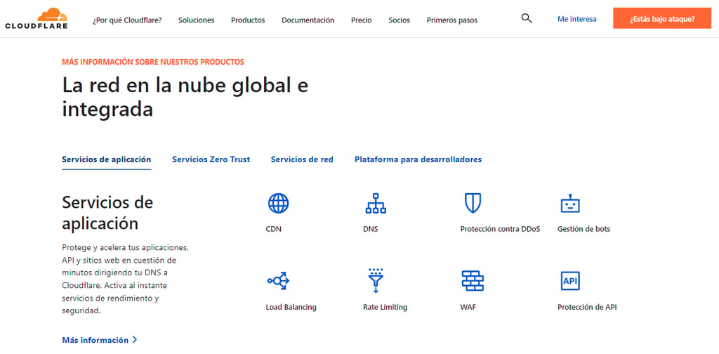 Página de inicio de Cloudflare