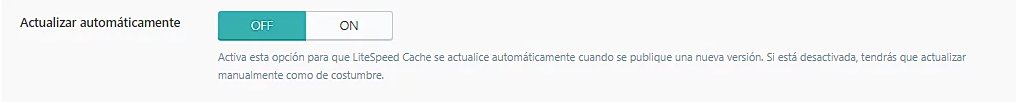 Ajustes generales de LiteSpeed Cache, secci&oacute;n Actualizar autom&aacute;ticamente