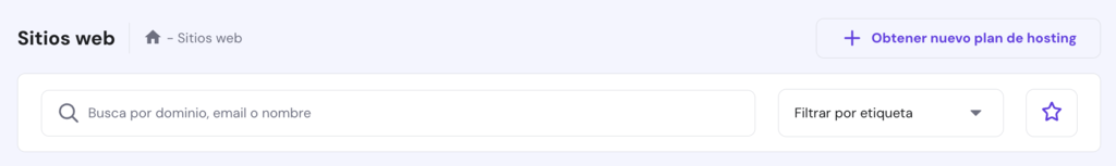 Buscador de la secci&oacute;n de Sitios web de hPanel