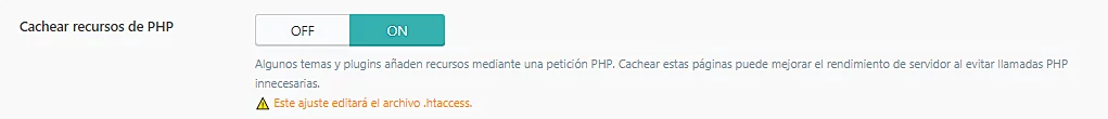 P&aacute;gina de configuraci&oacute;n de Cach&eacute; de LiteSpeed, secci&oacute;n Cachear recursos PHP