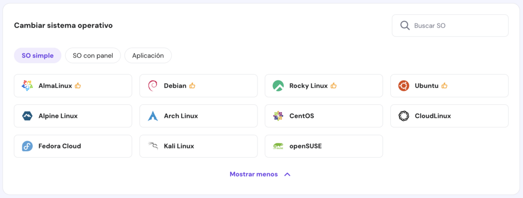 Cambiar sistema operativo en hPanel