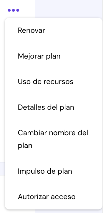 Men&uacute; expandido de tres puntos en hPanel