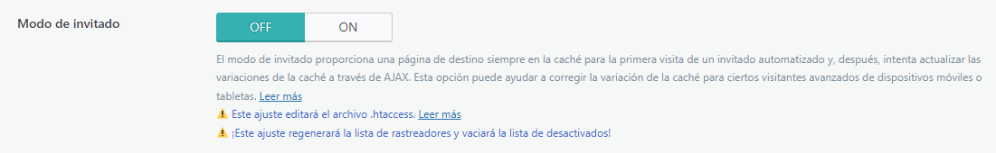 Ajustes generales de LiteSpeed Cache, secci&oacute;n Modo de invitado