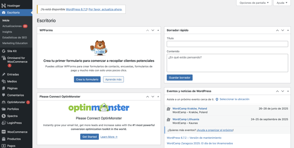 Panel de control de WordPress