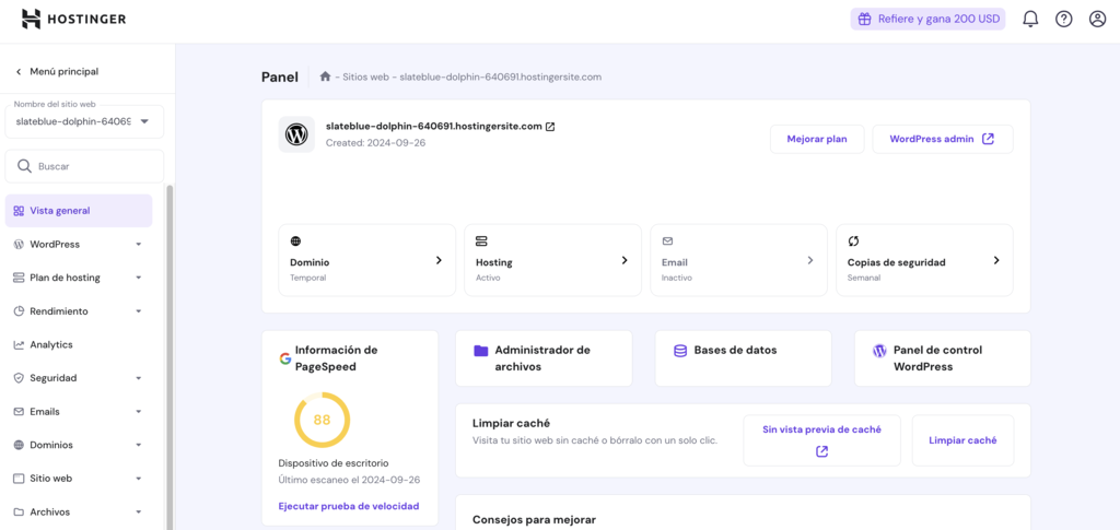 Panel de control de hPanel