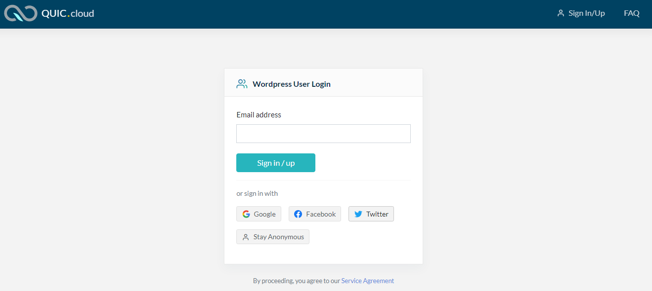 P&aacute;gina de registro de Quic.cloud