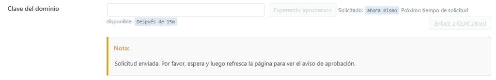 Envío de la Solicitud de clave de dominio
