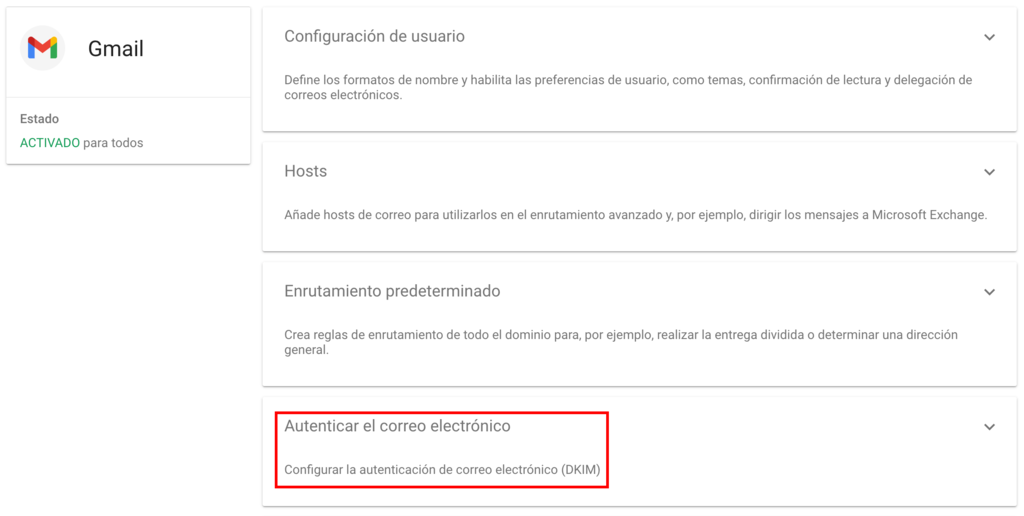 Autenticar el correo electr&oacute;nico en Google Workspace