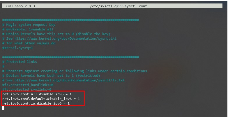 Visualizaci&oacute;n de la configuraci&oacute;n para desactivar IPv6