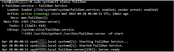 Visualizaci&oacute;n del estado activo del Fail2Ban