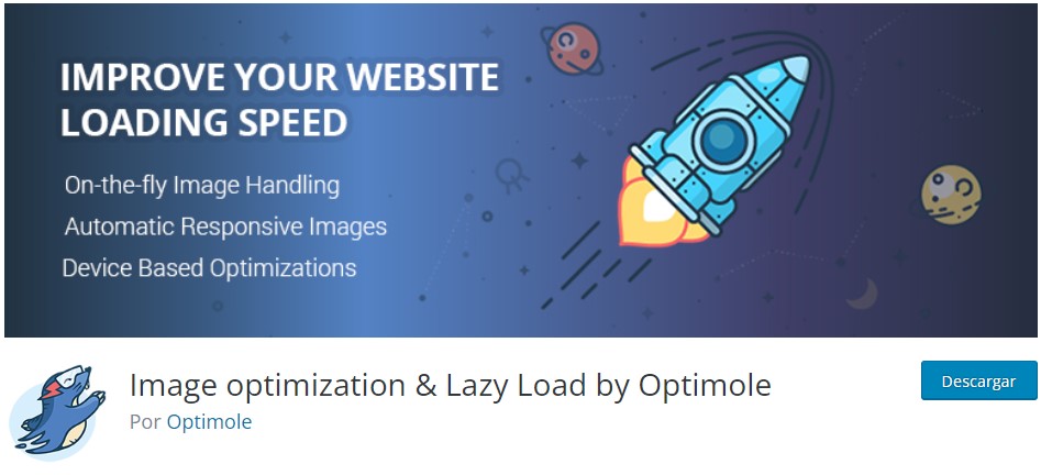 P&aacute;gina de descarga del plugin desarrollado por Optimole