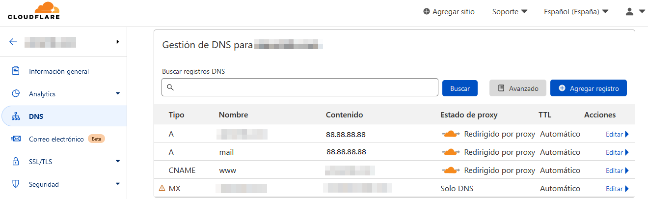 DNS en CloudFlare