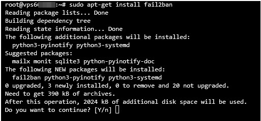 Visualizaci&oacute;n del comando para configurar Fail2Ban en Ubuntu