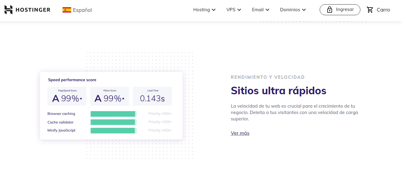 P&aacute;gina de inicio de Hostinger