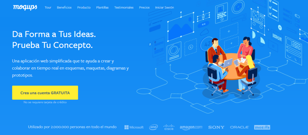 P&aacute;gina de inicio de Moqups