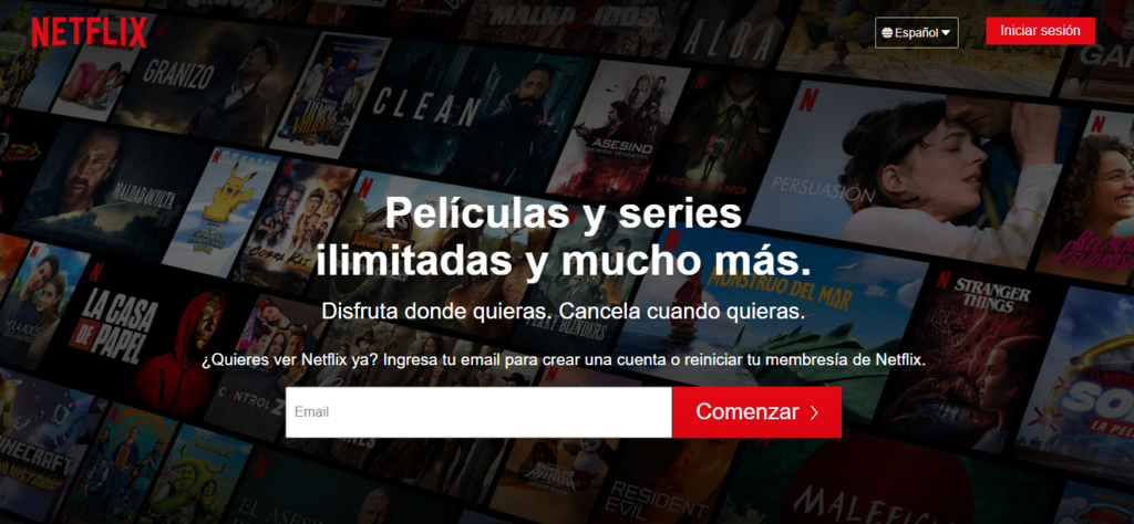 P&aacute;gina de inicio de Netflix
