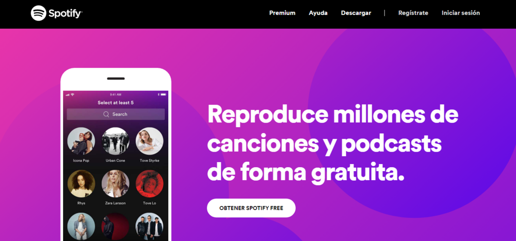 Sitio web de Spotify