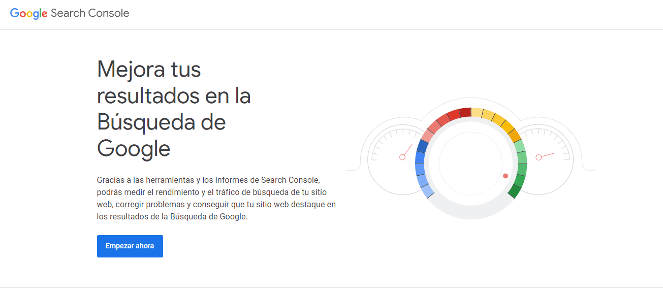 P&aacute;gina de inicio de Google Search Console