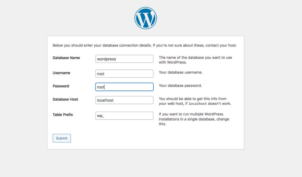 Ventana para diligenciar la informaci&oacute;n de la base de datos