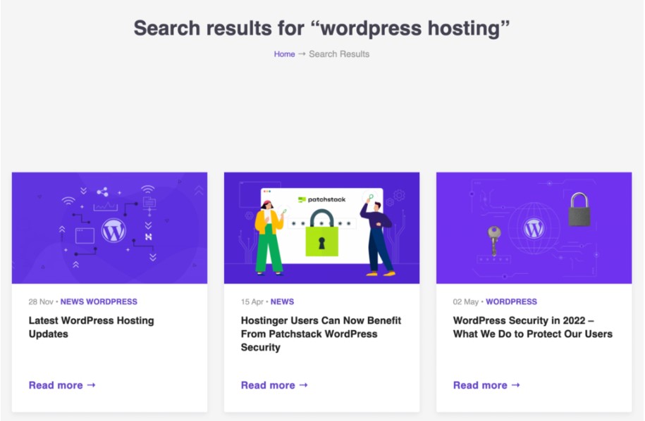 Ejemplo al hacer una consulta con la palabra "WordPress hosting" y los resultados que trae