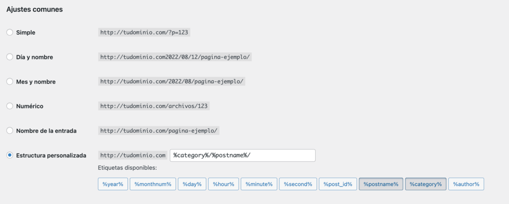 Configuracion de los enlaces permanentes de WordPress