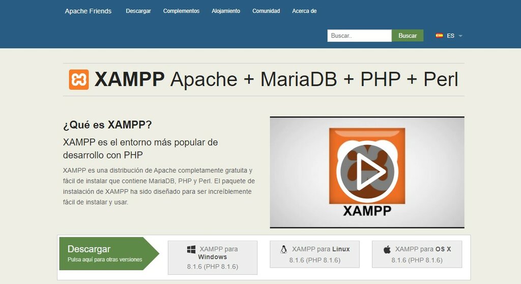 P&aacute;gina web para descargar XAMPP