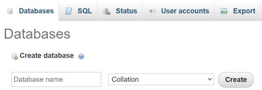 Opci&oacute;n para crear una bases de datos 