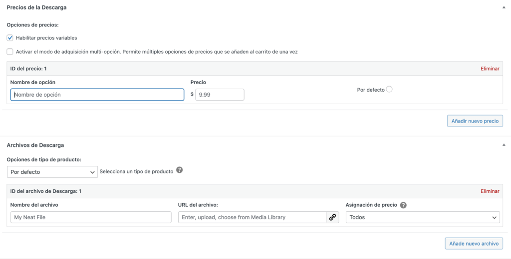 Configurar los precios de las descargas y los archivos de descarga con el plugin Easy Digital Downloads