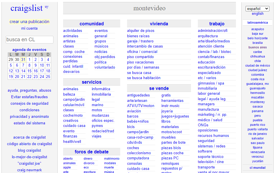 Página principal de Craigslist