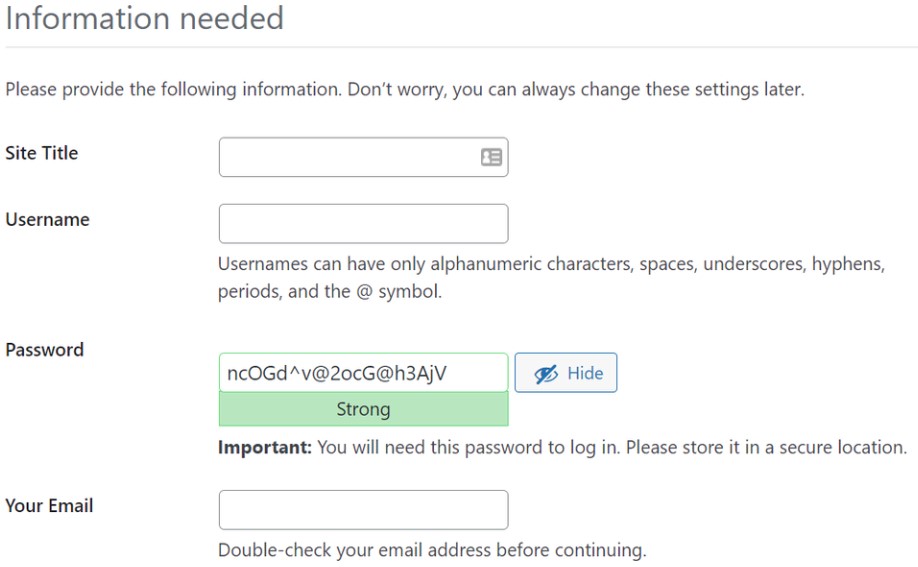 Datos para continuar con el proceso de instalaci&oacute;n